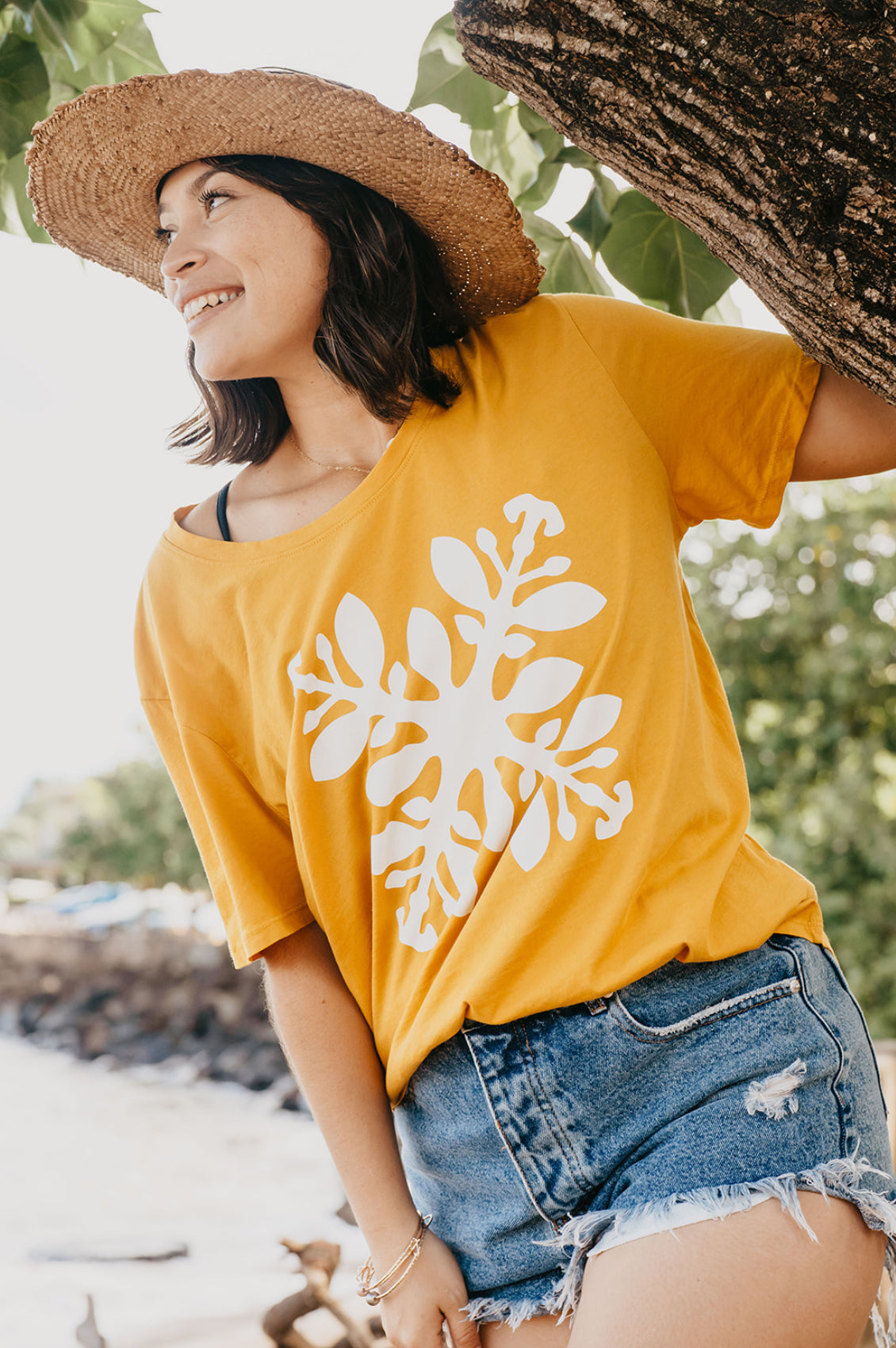 Quilt Tee - Puakenikeni Mustard