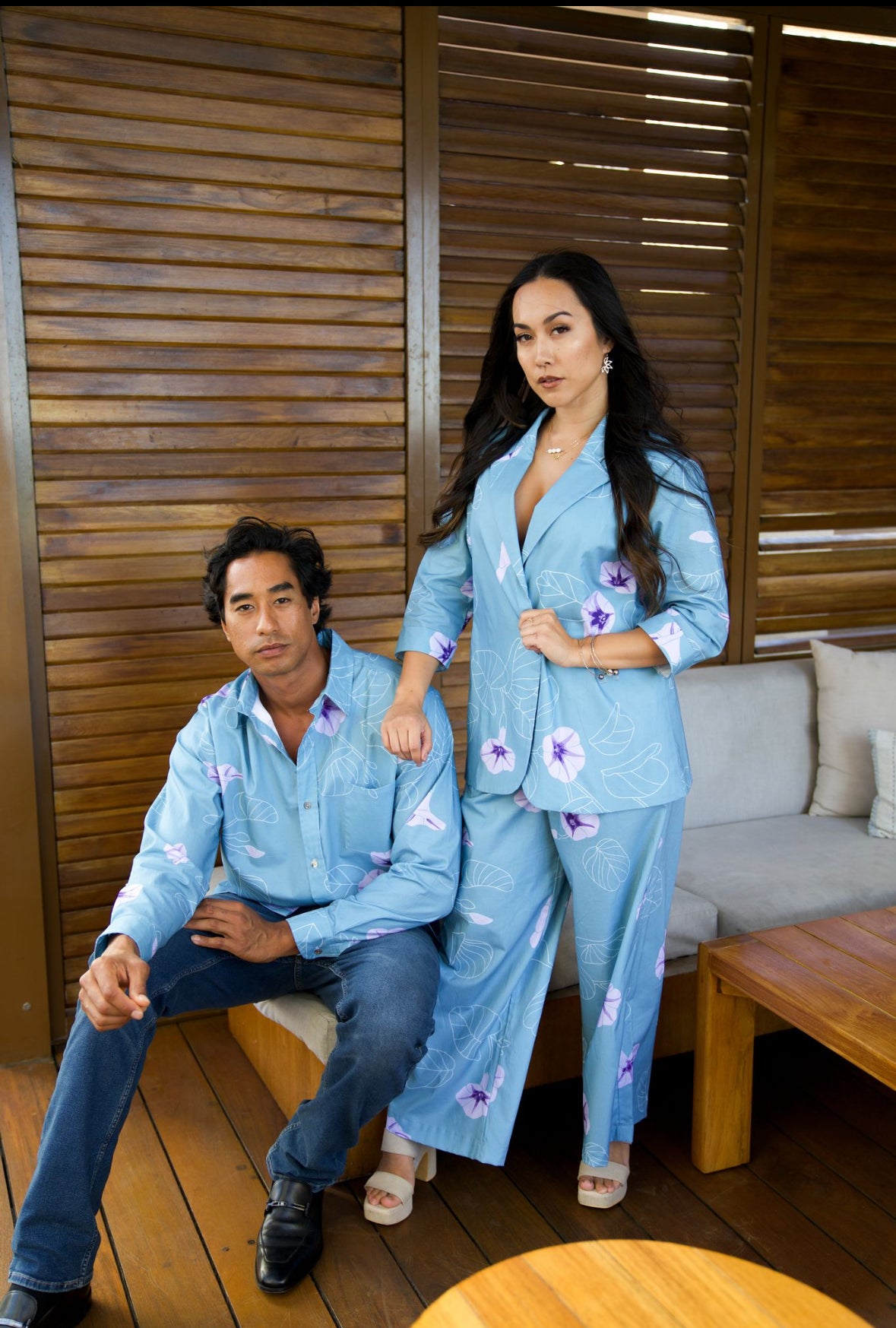 Longsleeve Aloha Shirt - Pōhuehue Light Blue (All Sales Final)